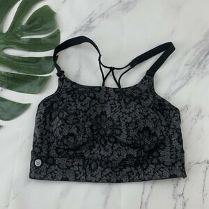 Livi Active Longline Wire Free Sports Bra Size 16 Black Gray Lace Print Strappy